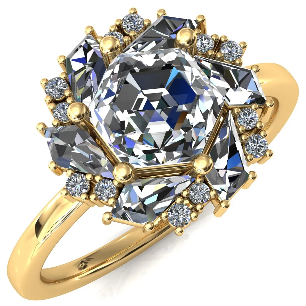 7.0mm Hexagon Center Kite Moissanite Cluster Halo Ring