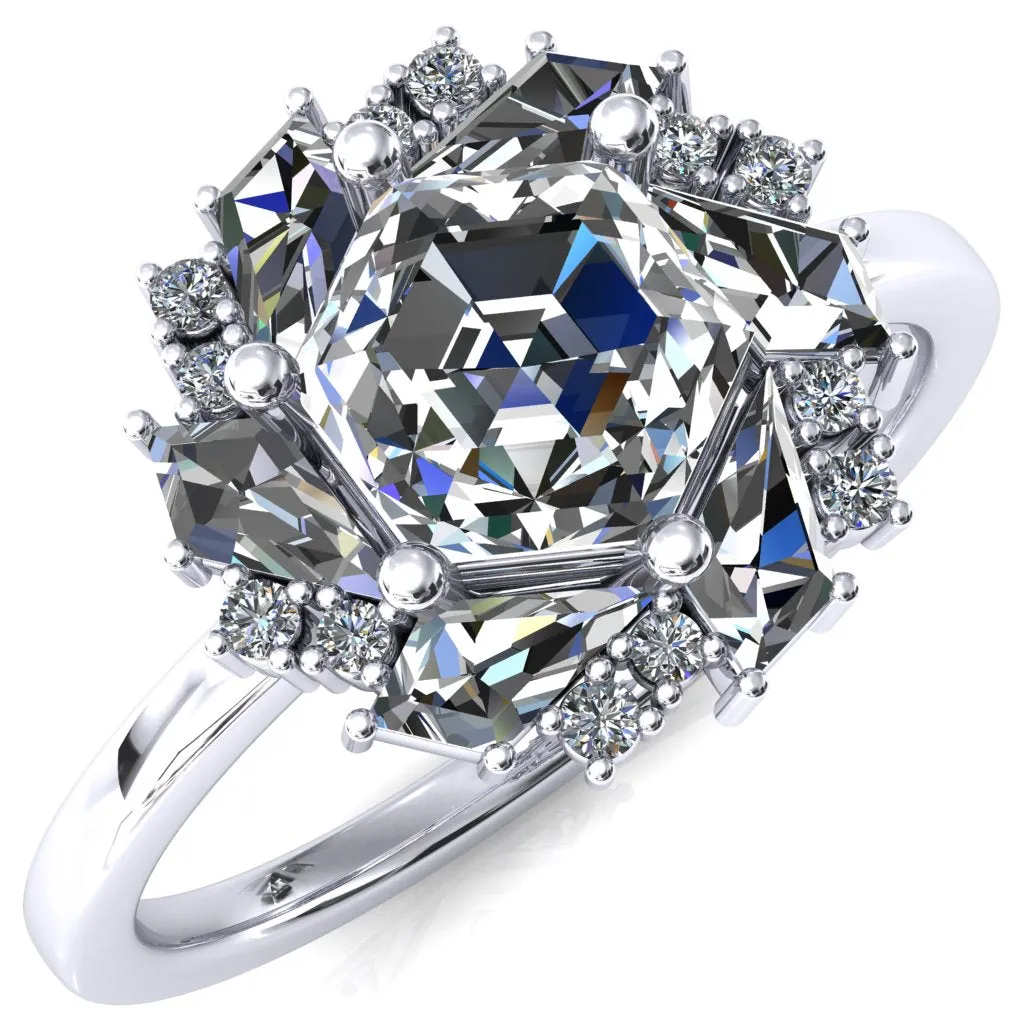 7.0mm Hexagon Center Kite Moissanite Cluster Halo Ring