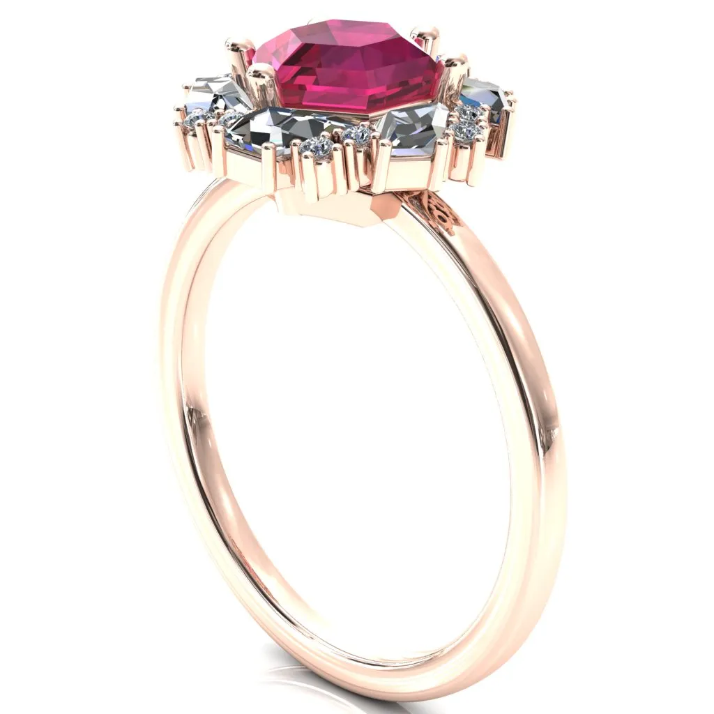 7.0mm Hexagon Center Kite Moissanite Cluster Halo Ring