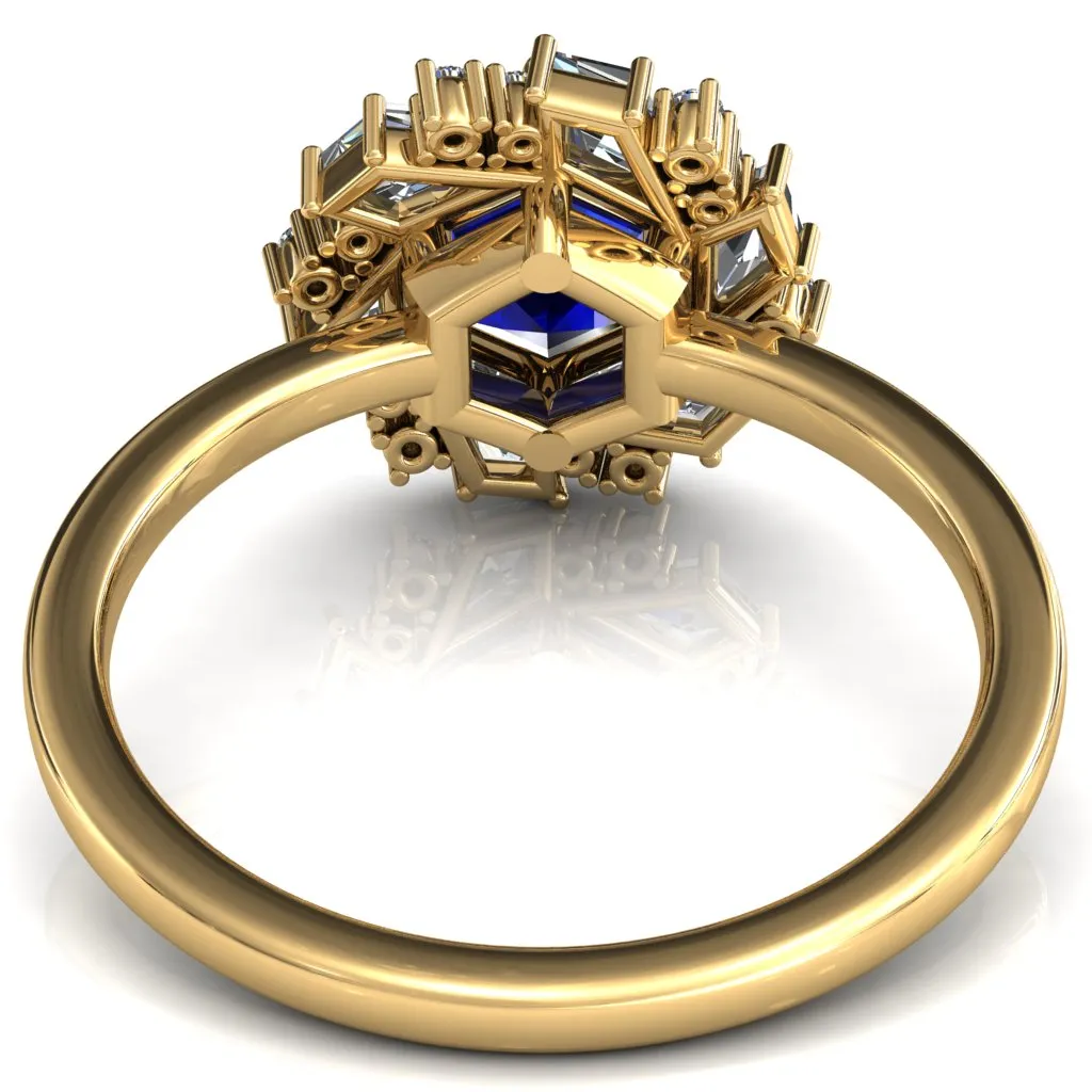 7.0mm Hexagon Center Kite Moissanite Cluster Halo Ring