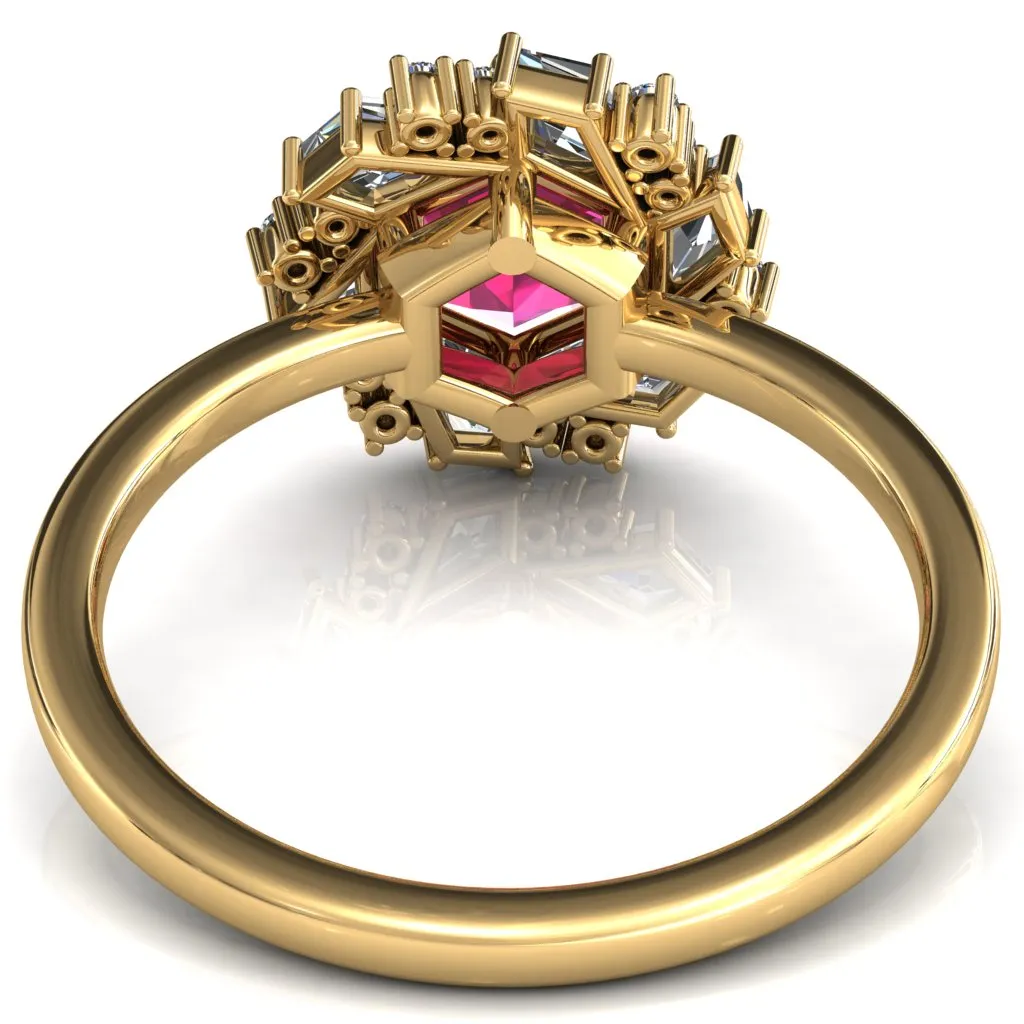 7.0mm Hexagon Center Kite Moissanite Cluster Halo Ring