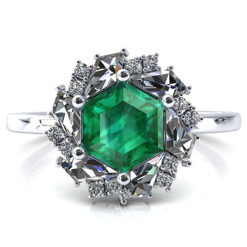 7.0mm Hexagon Center Kite Moissanite Cluster Halo Ring