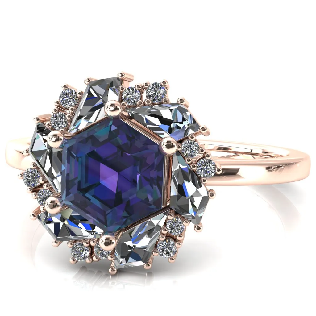 7.0mm Hexagon Center Kite Moissanite Cluster Halo Ring