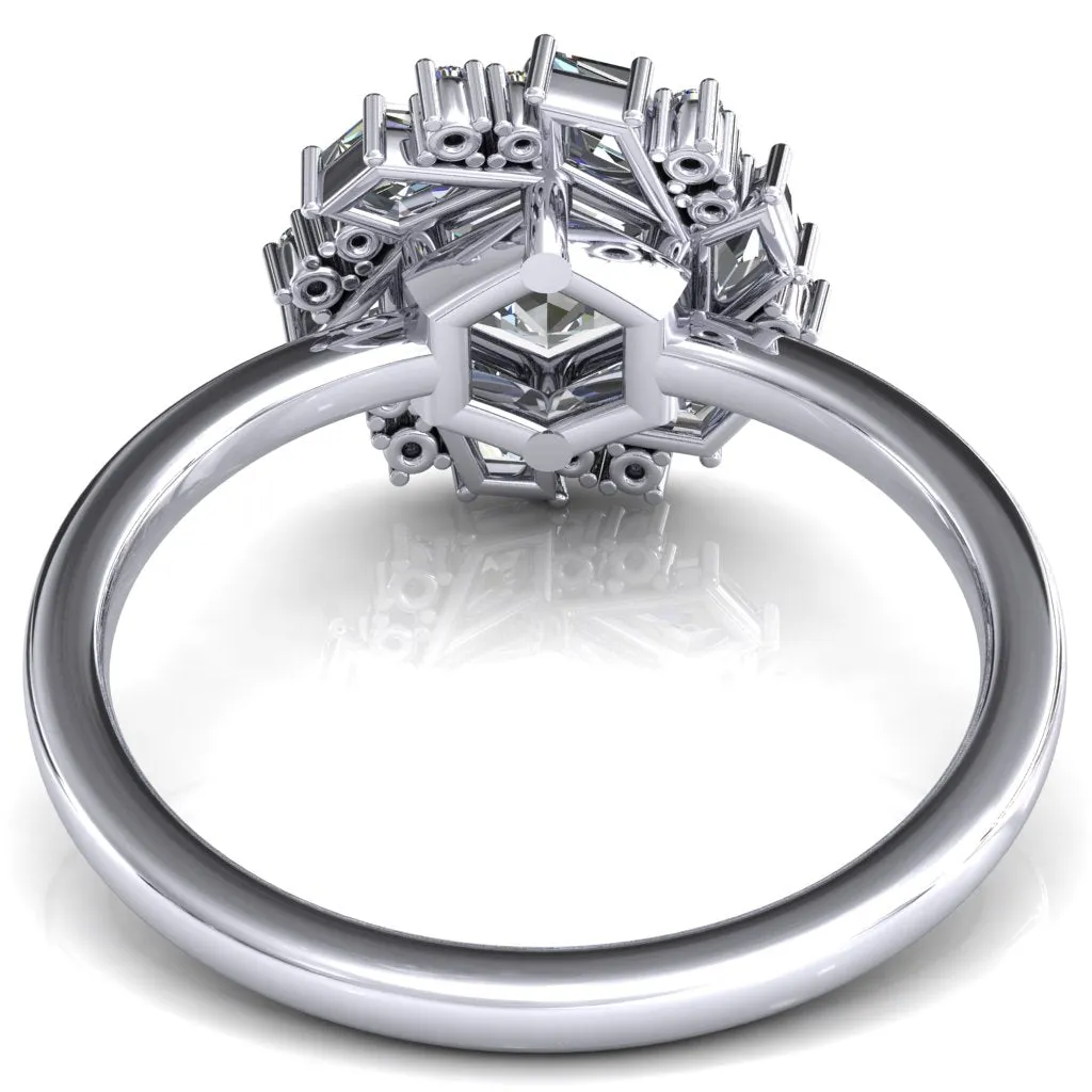 7.0mm Hexagon Center Kite Moissanite Cluster Halo Ring