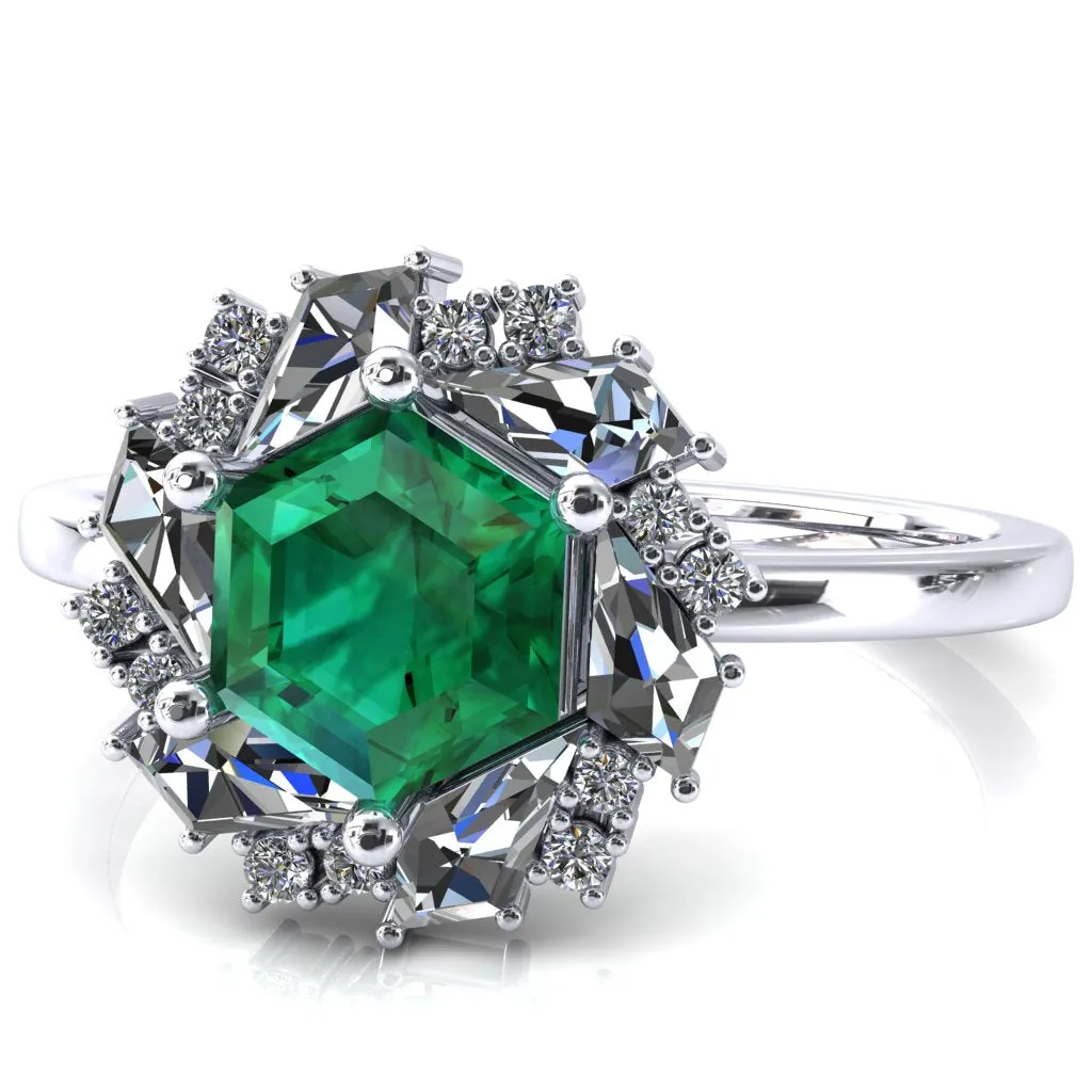 7.0mm Hexagon Center Kite Moissanite Cluster Halo Ring