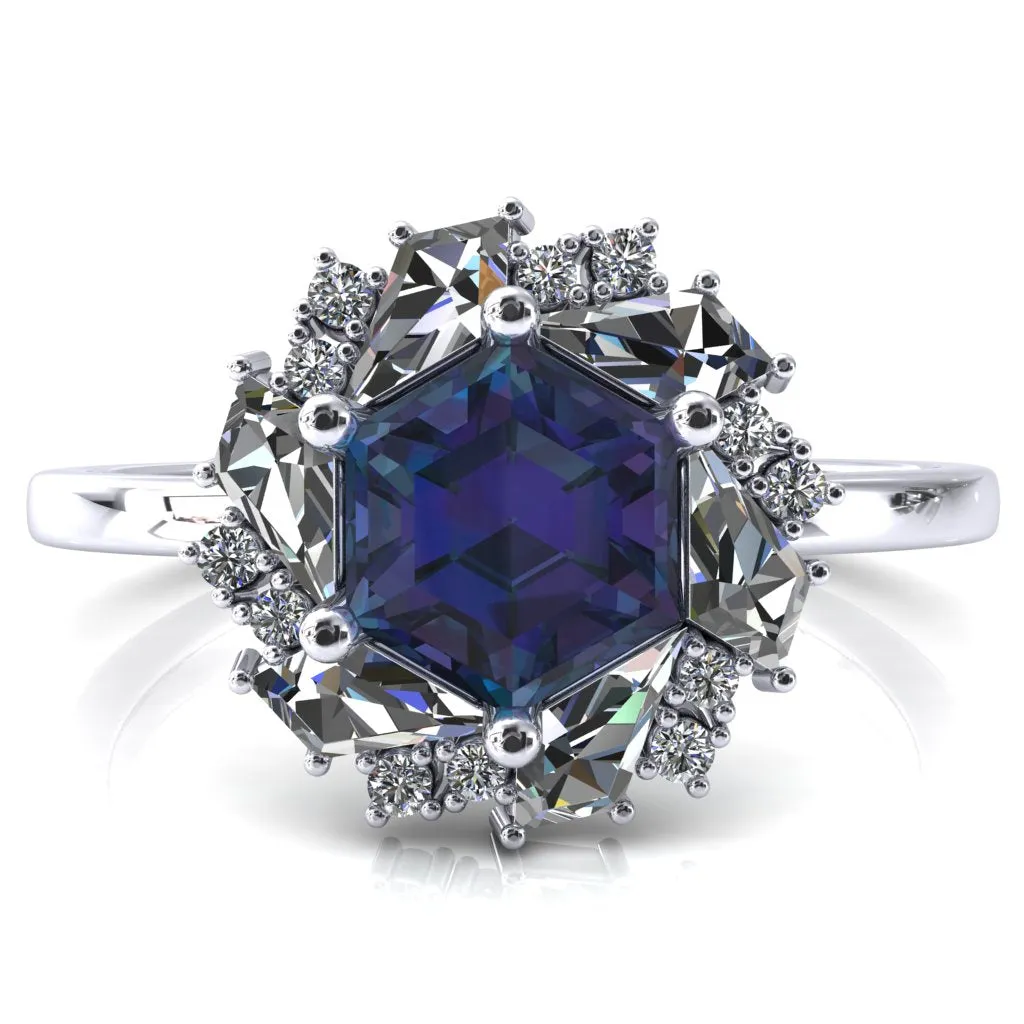 7.0mm Hexagon Center Kite Moissanite Cluster Halo Ring