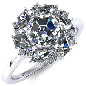 7.0mm Hexagon Center Kite Moissanite Cluster Halo Ring