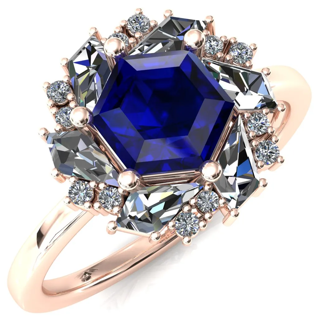 7.0mm Hexagon Center Kite Moissanite Cluster Halo Ring