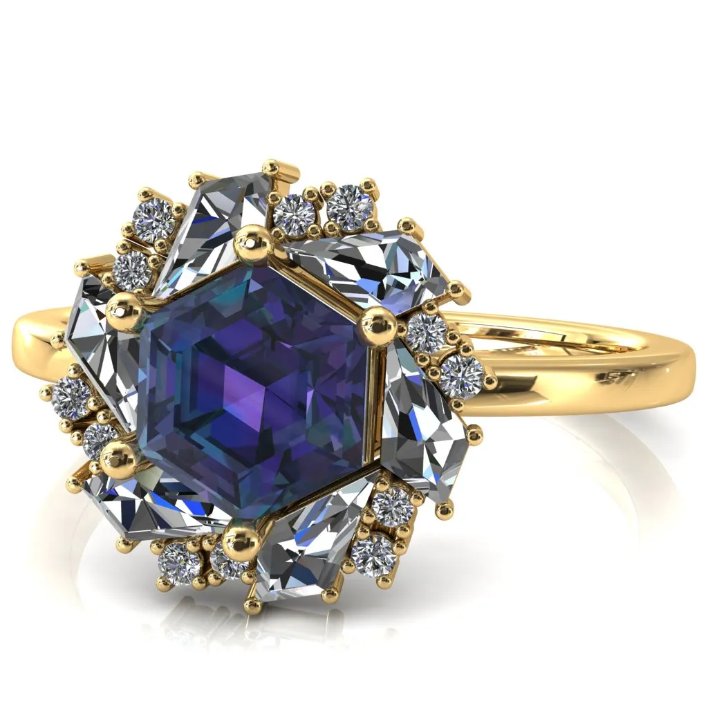 7.0mm Hexagon Center Kite Moissanite Cluster Halo Ring