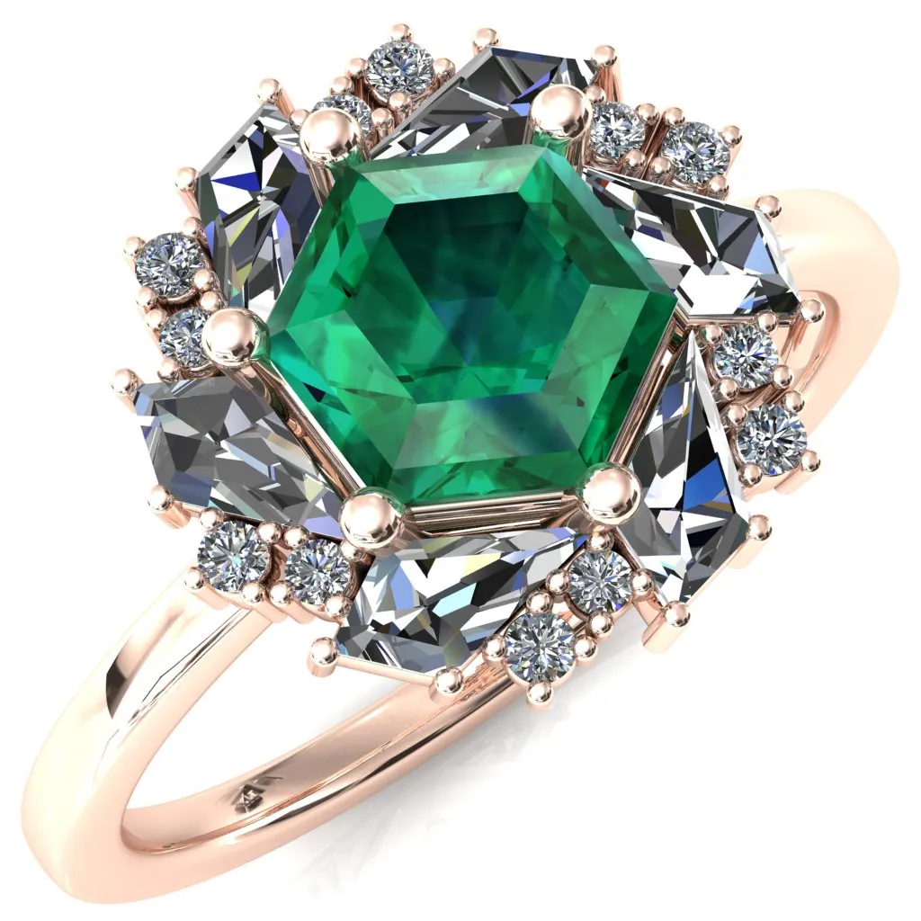 7.0mm Hexagon Center Kite Moissanite Cluster Halo Ring