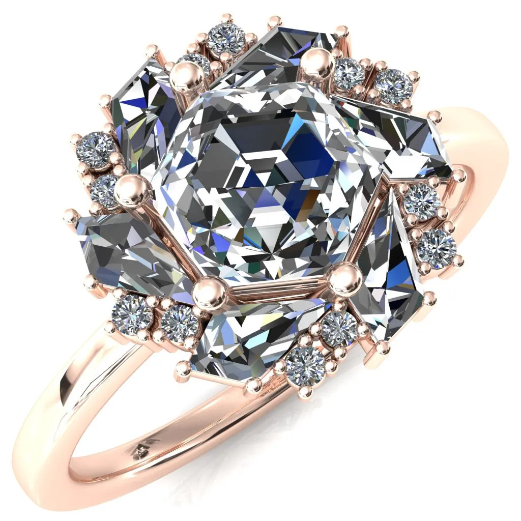 7.0mm Hexagon Center Kite Moissanite Cluster Halo Ring