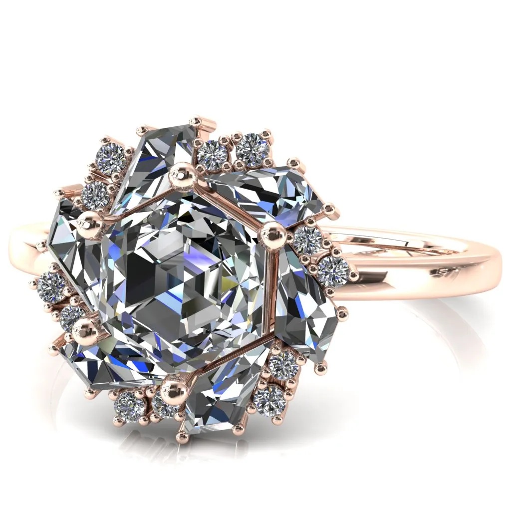 7.0mm Hexagon Center Kite Moissanite Cluster Halo Ring