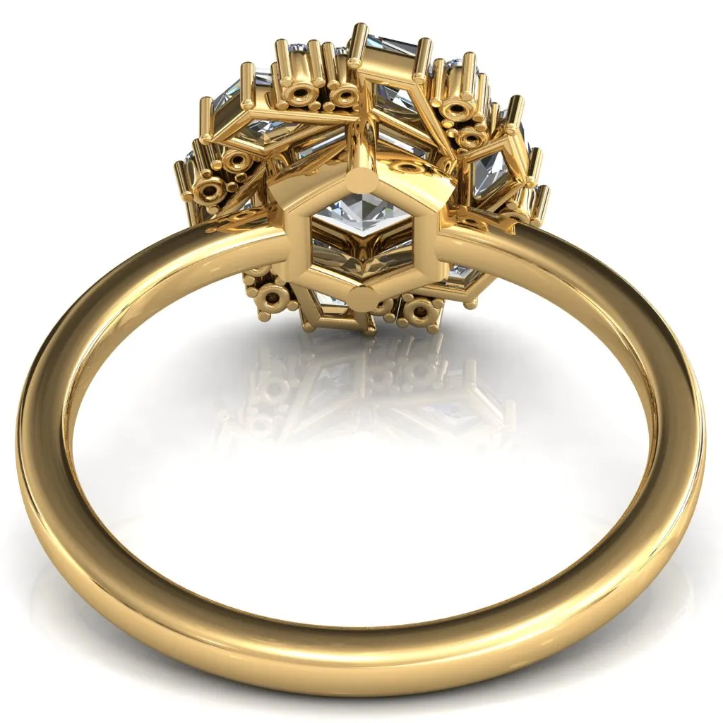 7.0mm Hexagon Center Kite Moissanite Cluster Halo Ring