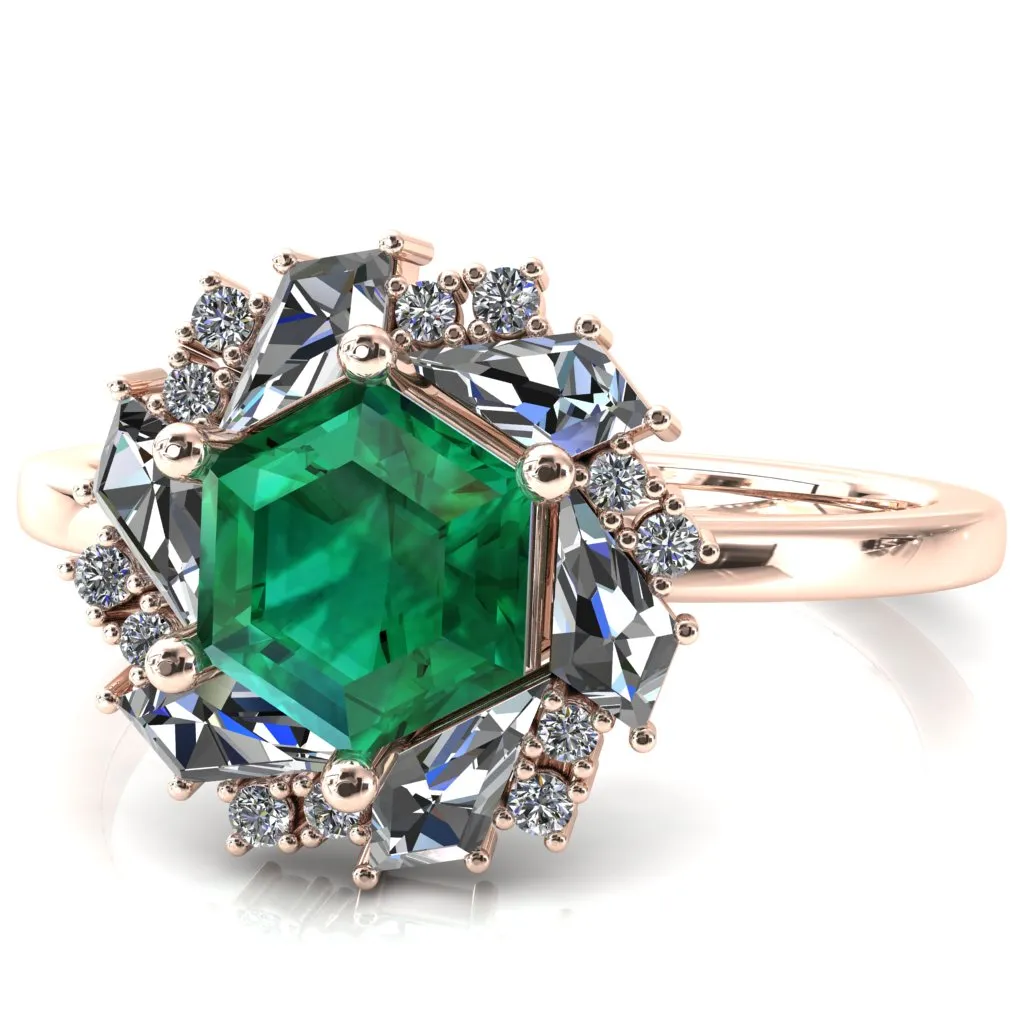 7.0mm Hexagon Center Kite Moissanite Cluster Halo Ring