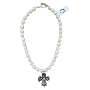714-01-SC | FRESHWATER PEARL NECKLACE w/ SILVER COPTIC CROSS