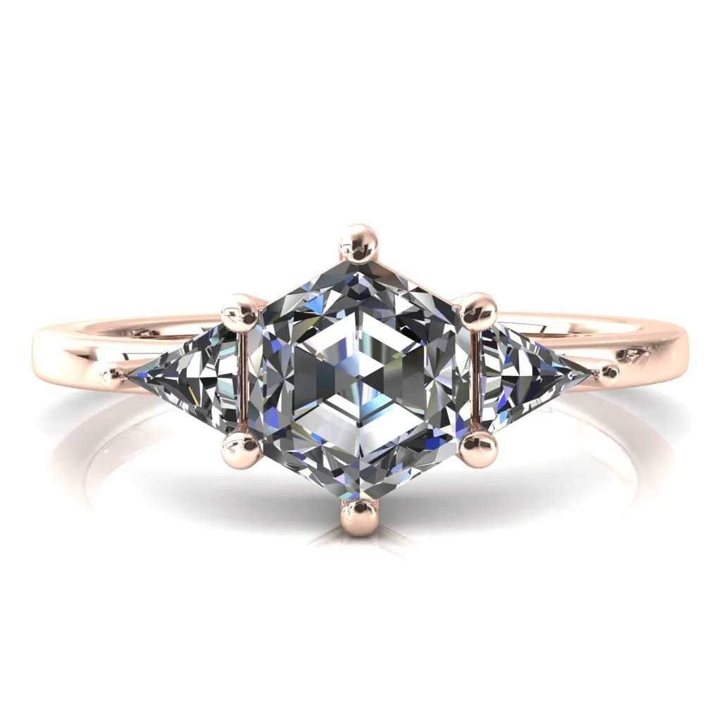7.5mm Hexagon 3 Stone Triangle Ring
