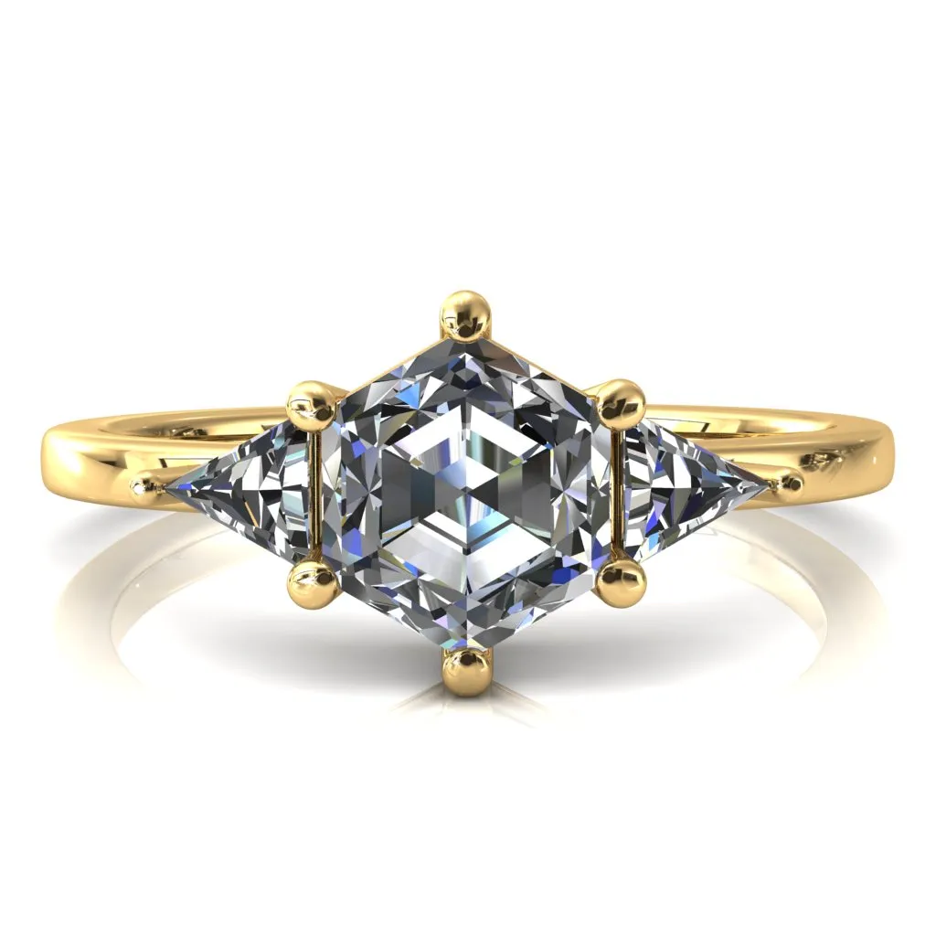 7.5mm Hexagon 3 Stone Triangle Ring
