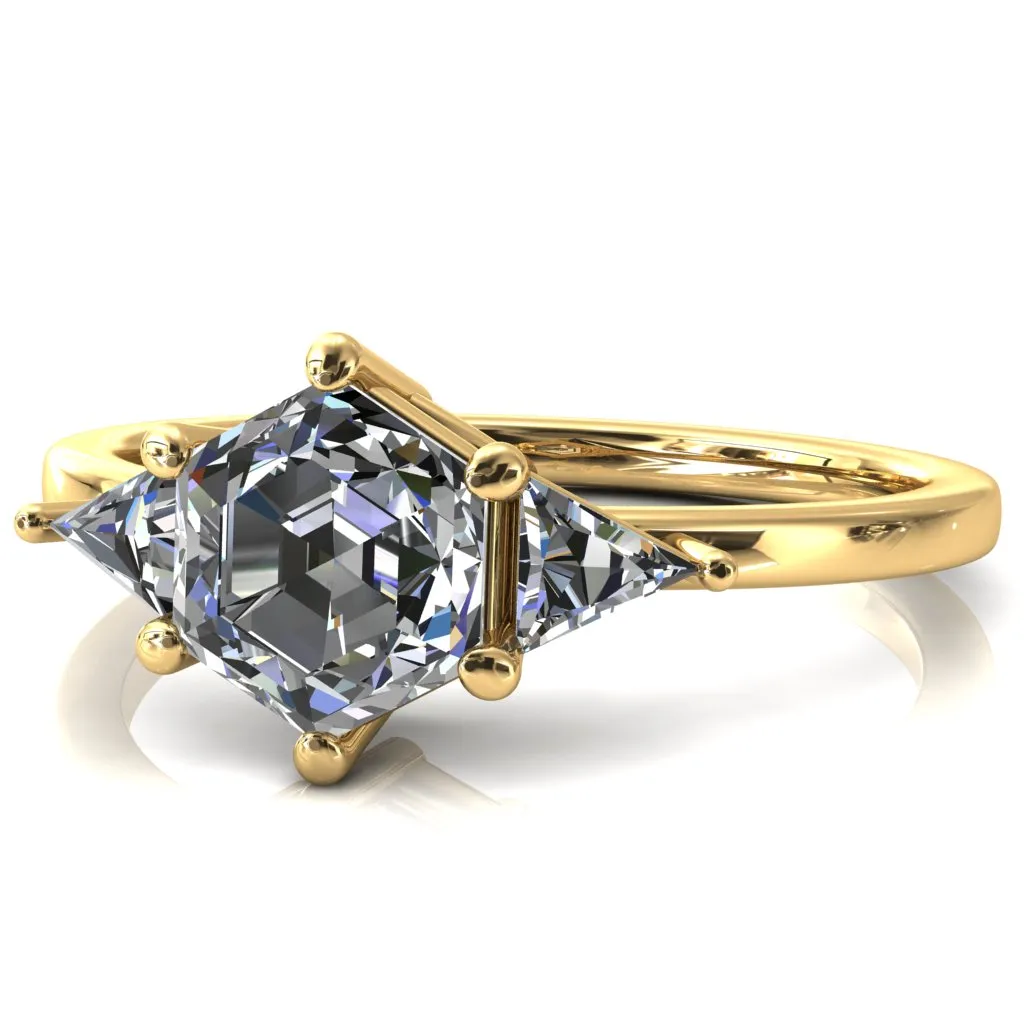 7.5mm Hexagon 3 Stone Triangle Ring