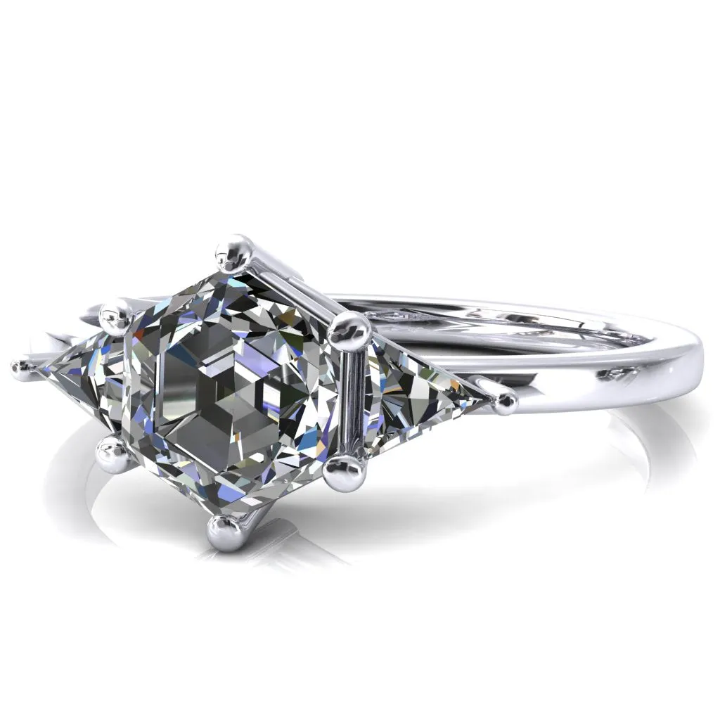 7.5mm Hexagon 3 Stone Triangle Ring