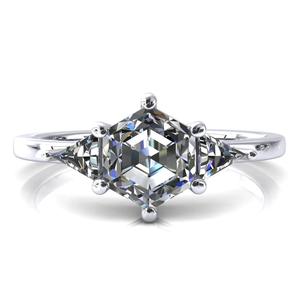 7.5mm Hexagon 3 Stone Triangle Ring