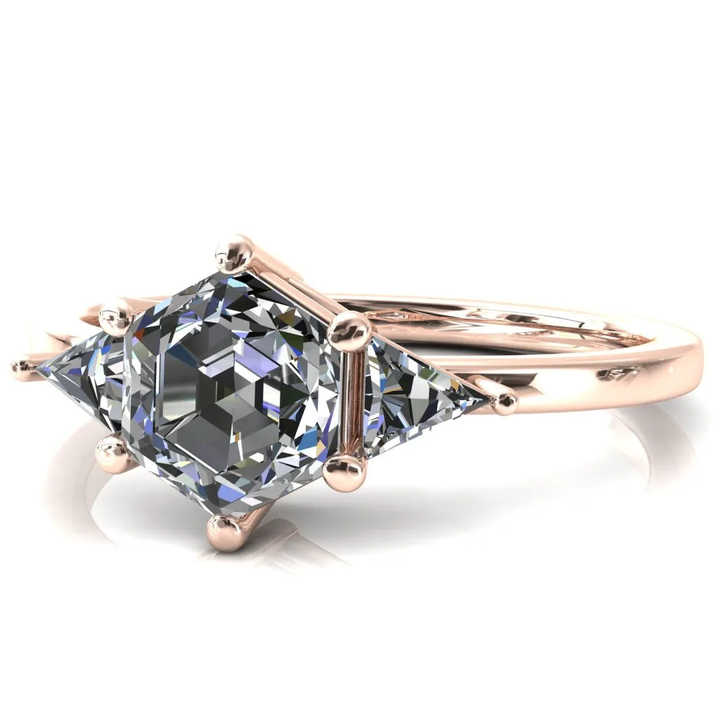 7.5mm Hexagon 3 Stone Triangle Ring