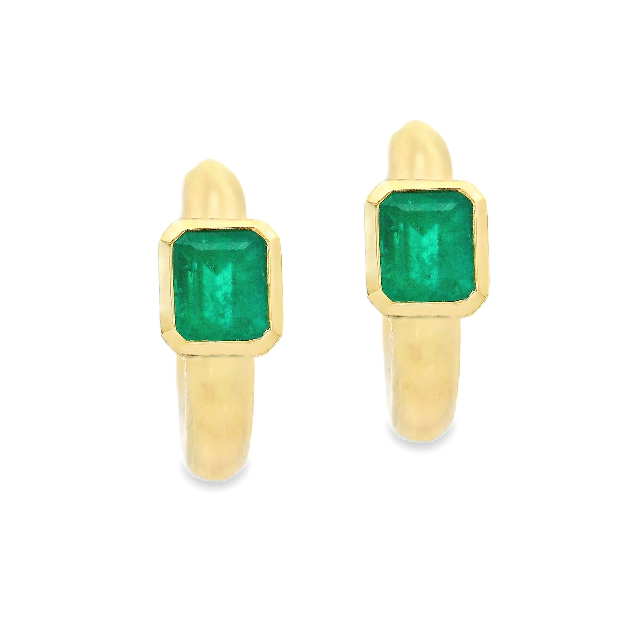 .78ct 18k Yellow Gold Emerald Hoop Earrings