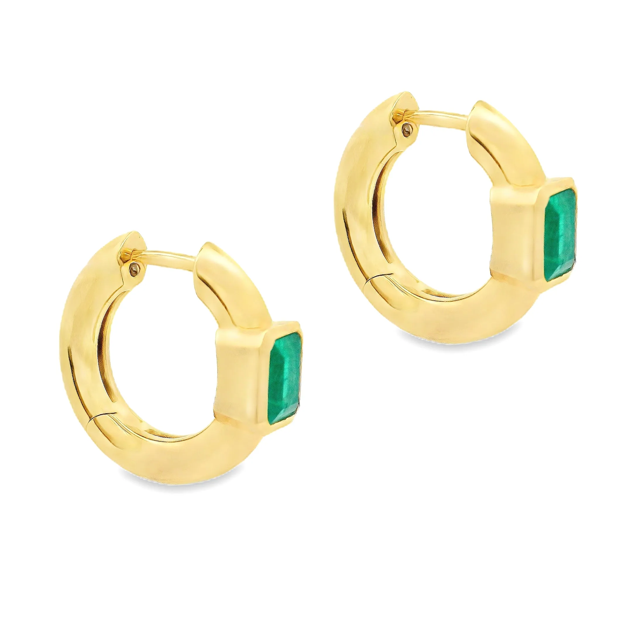 .78ct 18k Yellow Gold Emerald Hoop Earrings