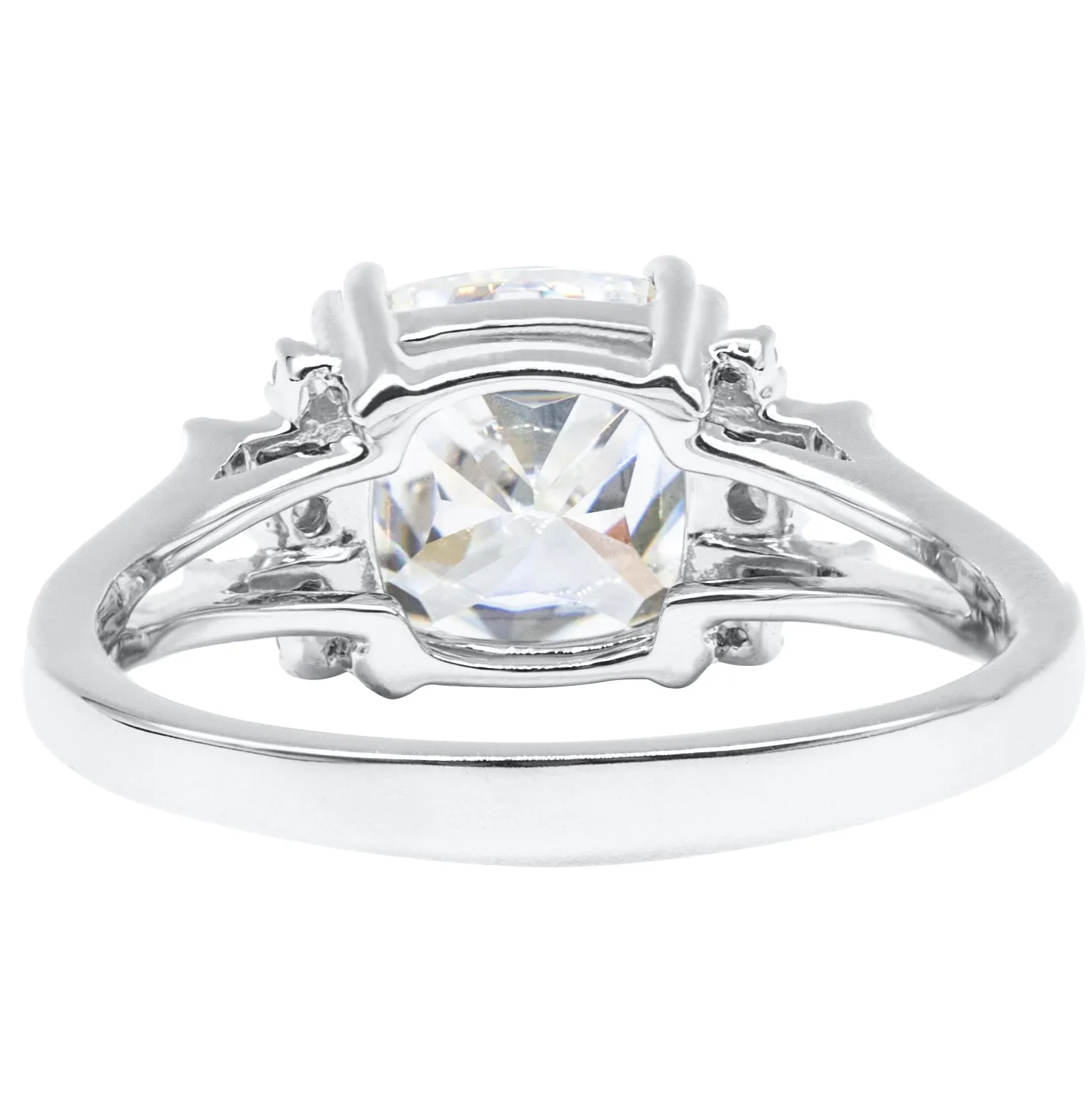 8.0mm Cushion Moissanite & Diamond 14k Gold Geometric Side Stone Ring