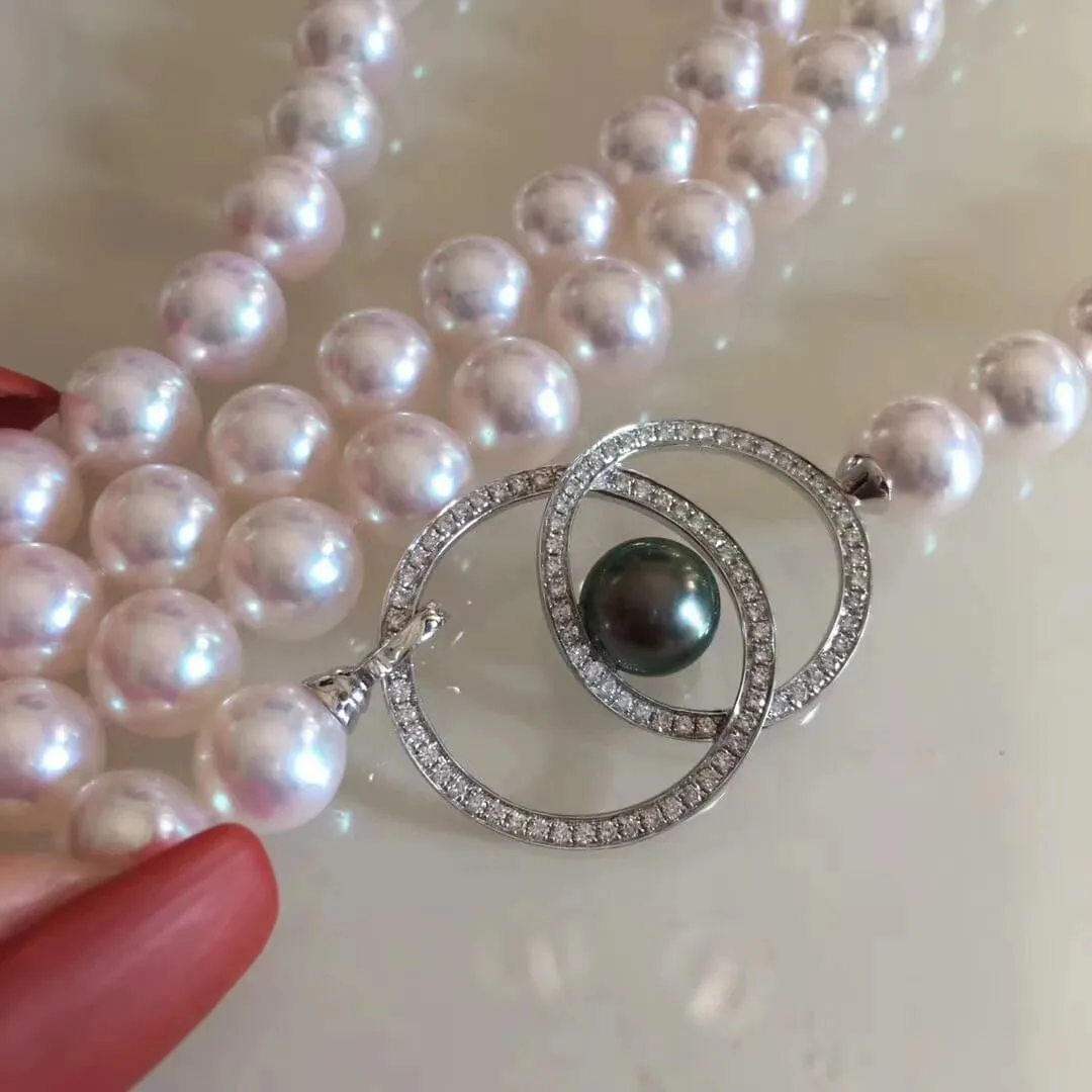 8.5-9.0 mm 36 Inch Opera Length Japanese Akoya & Tahitian Pearl Necklace