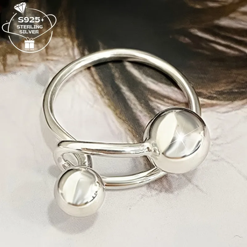 925 Silver Adjustable Open Ring Geometric Spherical Lightweight 2.7g