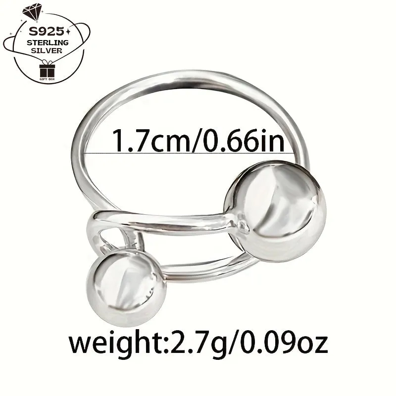 925 Silver Adjustable Open Ring Geometric Spherical Lightweight 2.7g