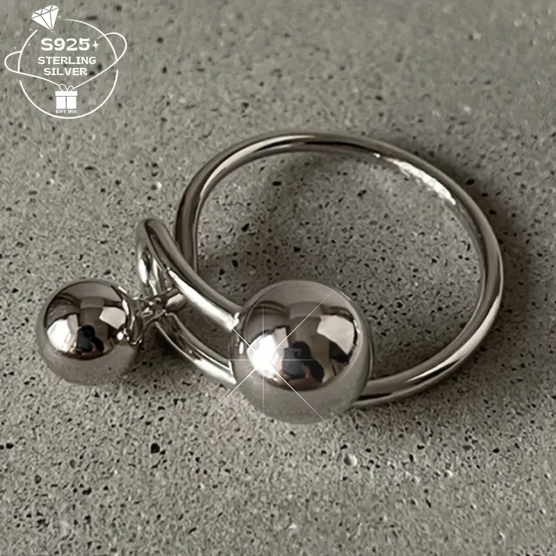 925 Silver Adjustable Open Ring Geometric Spherical Lightweight 2.7g