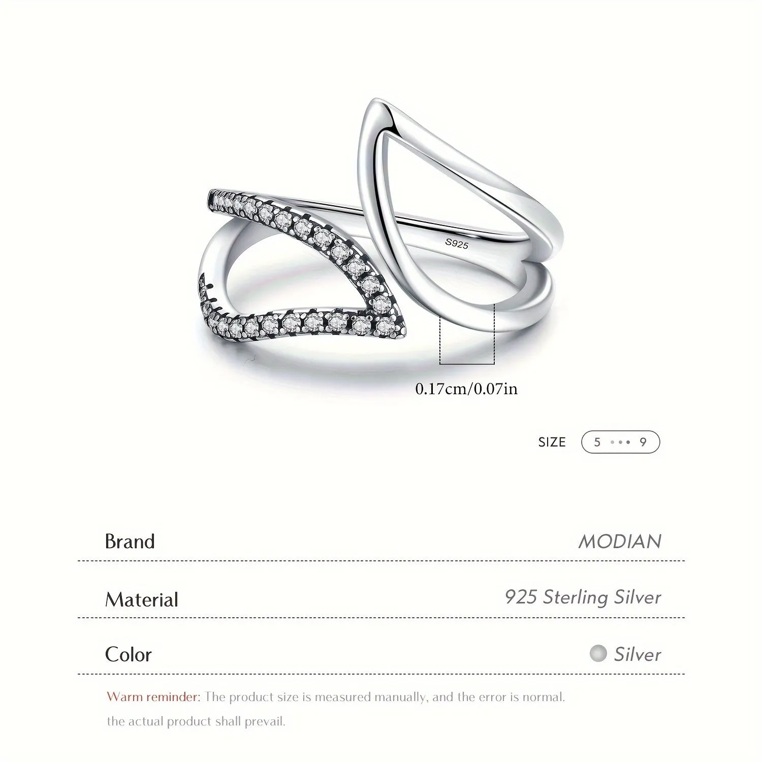 925 Silver Geometric Line Ring with CZ Vintage Style Jewelry