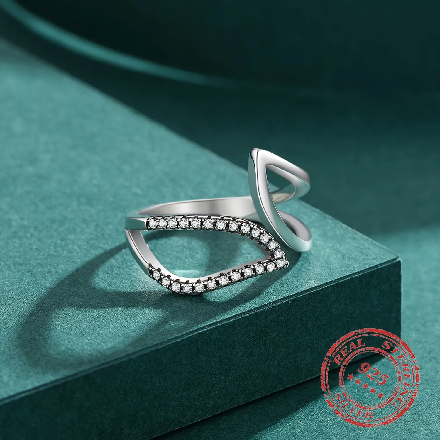 925 Silver Geometric Line Ring with CZ Vintage Style Jewelry