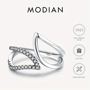 925 Silver Geometric Line Ring with CZ Vintage Style Jewelry