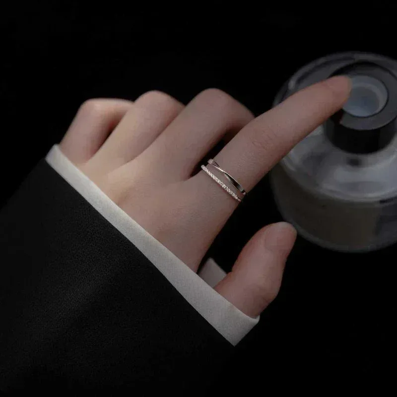 925 Sterling Silver Double Lines Women Ring