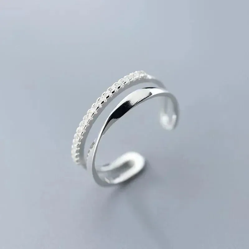 925 Sterling Silver Double Lines Women Ring