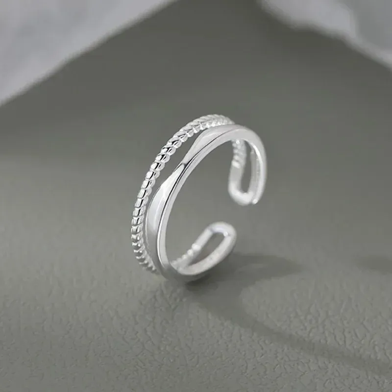 925 Sterling Silver Double Lines Women Ring
