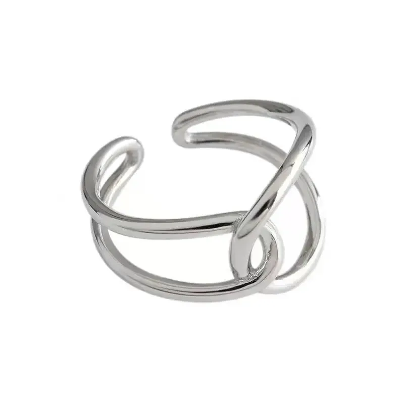 925 Sterling Silver Double Lines Women Ring