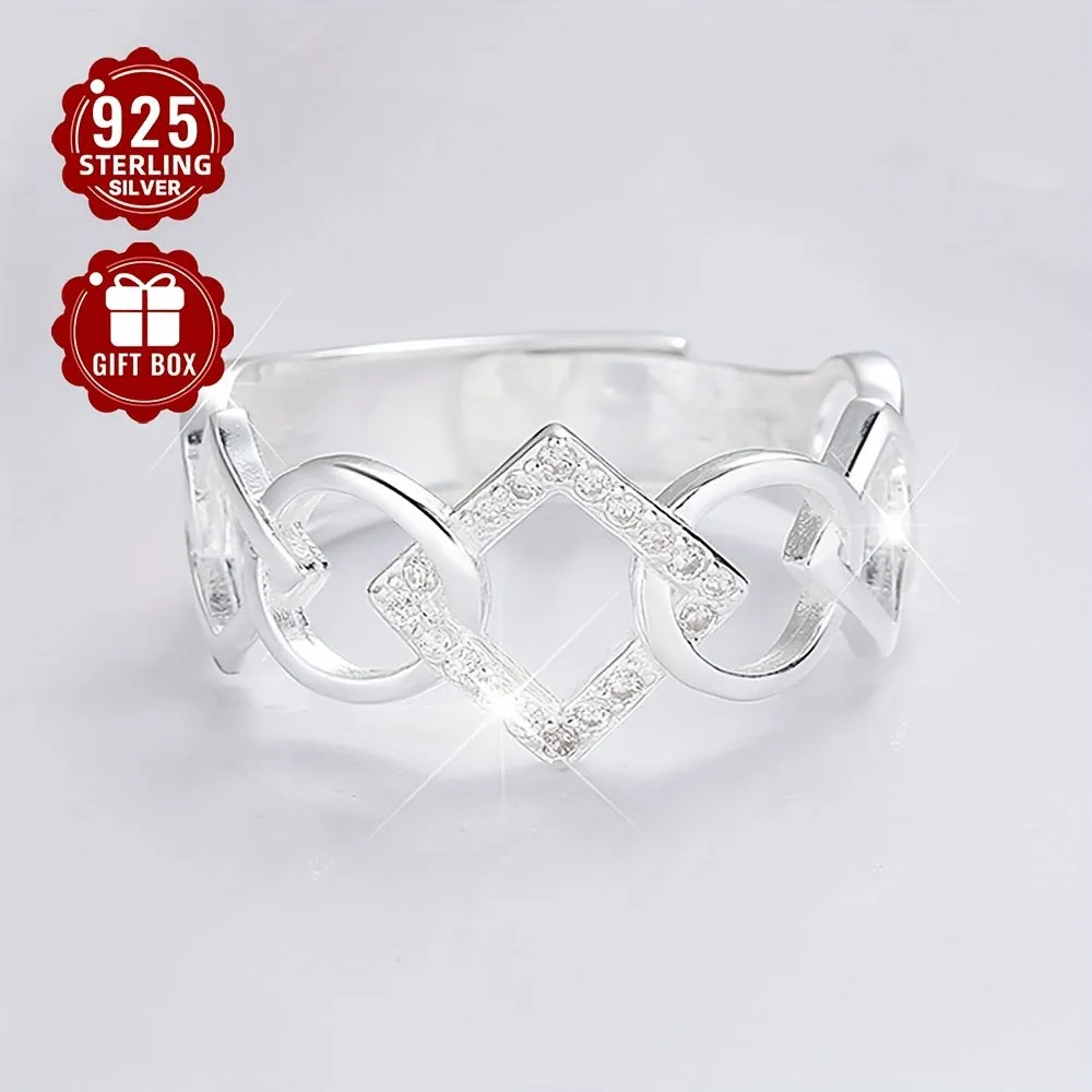 925 Sterling Silver Geometric Interlocking Index Finger Ring for Women