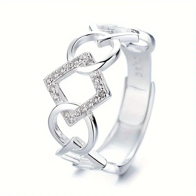 925 Sterling Silver Geometric Interlocking Index Finger Ring for Women