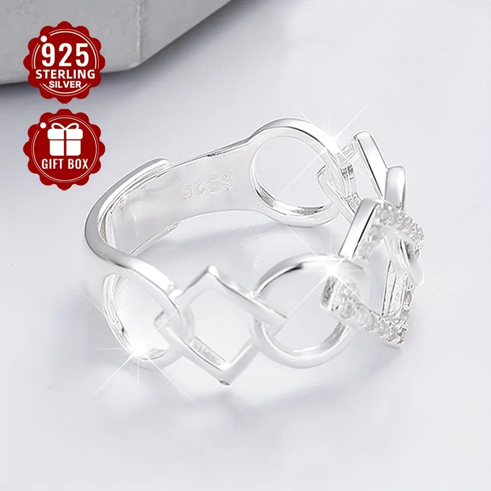925 Sterling Silver Geometric Interlocking Index Finger Ring for Women