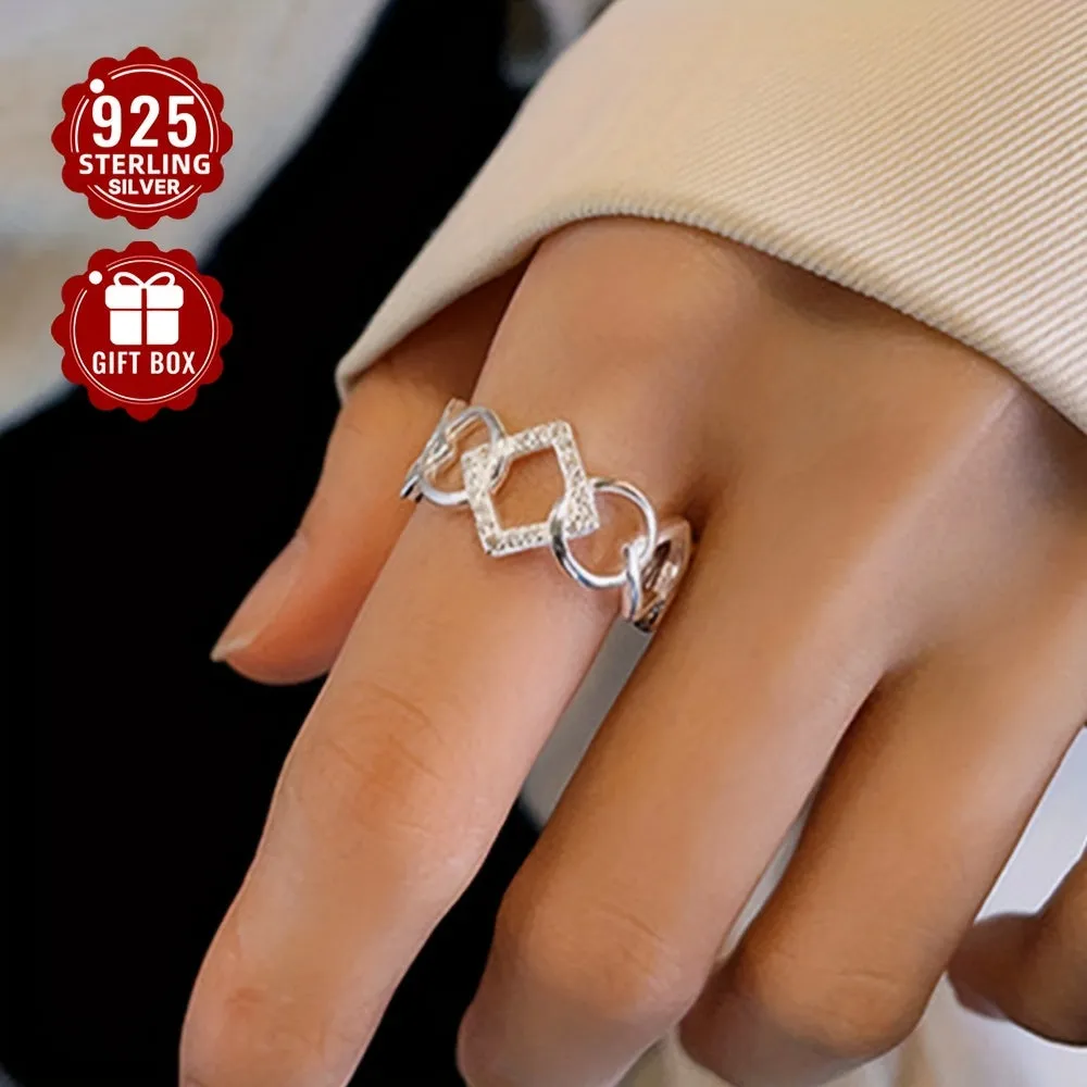 925 Sterling Silver Geometric Interlocking Index Finger Ring for Women