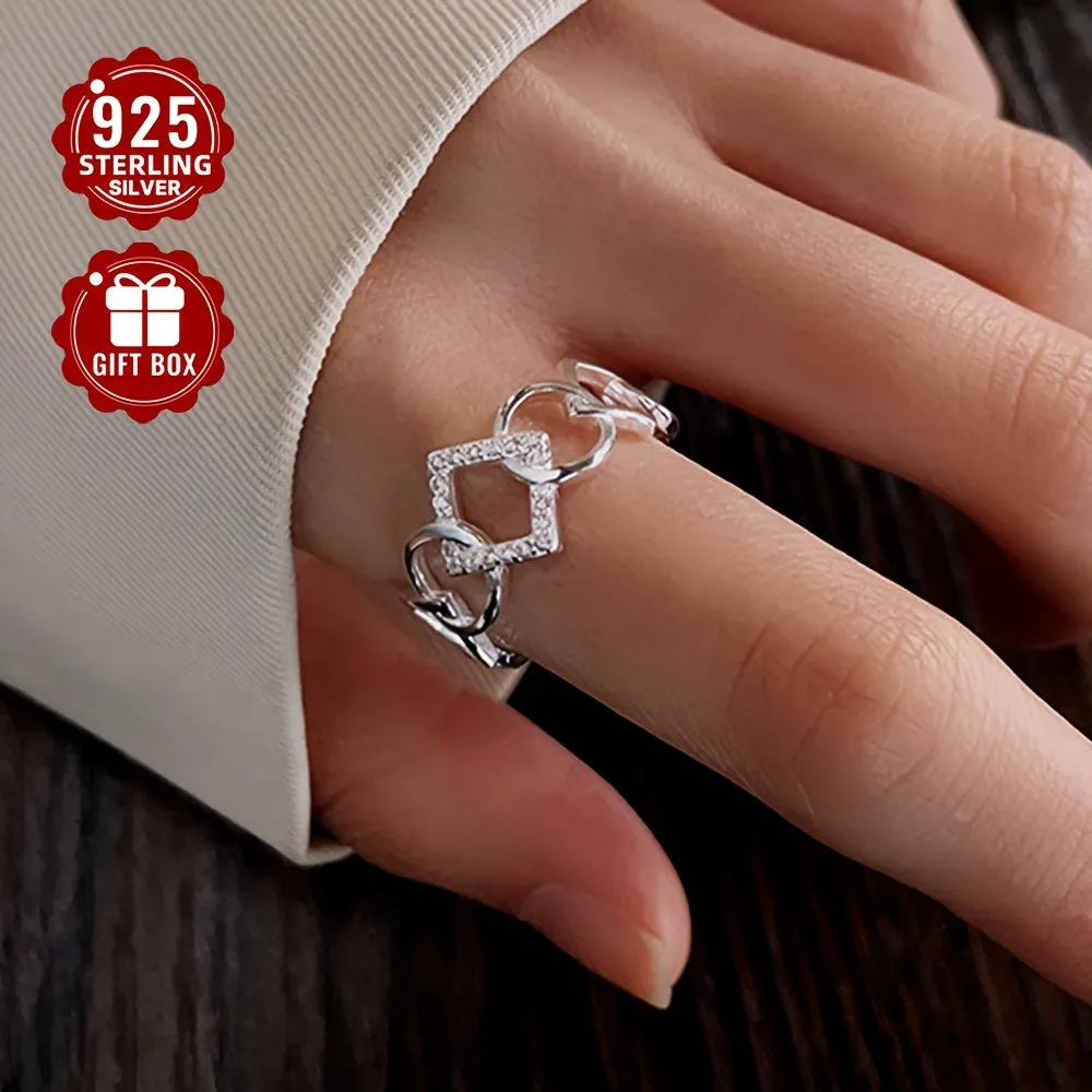 925 Sterling Silver Geometric Interlocking Index Finger Ring for Women