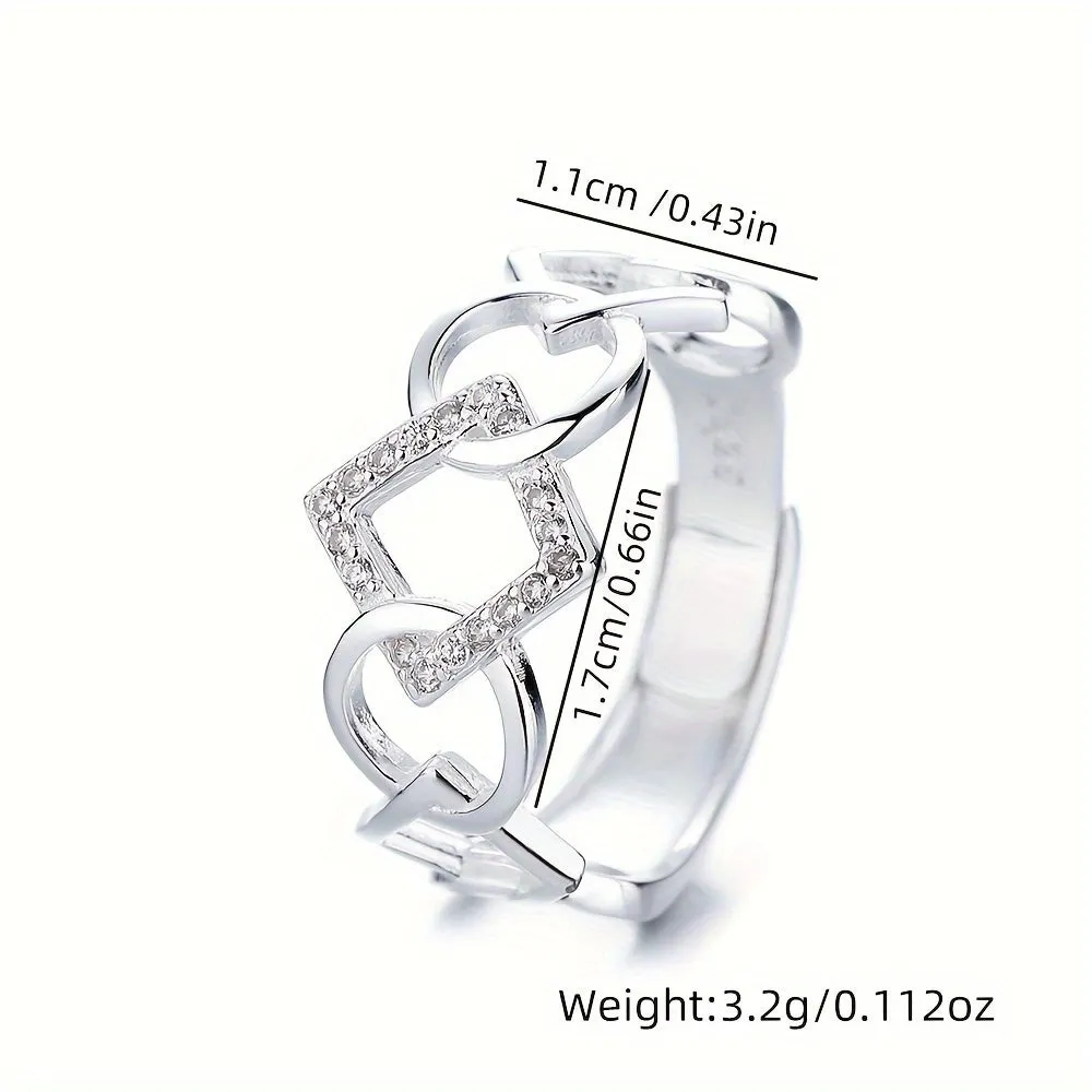 925 Sterling Silver Geometric Interlocking Index Finger Ring for Women