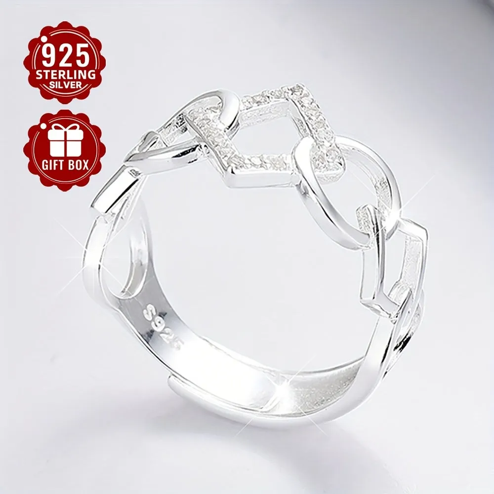 925 Sterling Silver Geometric Interlocking Index Finger Ring for Women