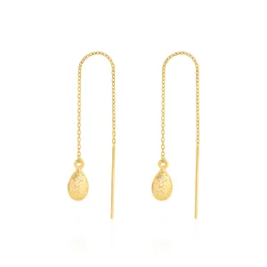 9ct Yellow Gold Diamond Cut Tear Drop Thread Earrings GEAR086