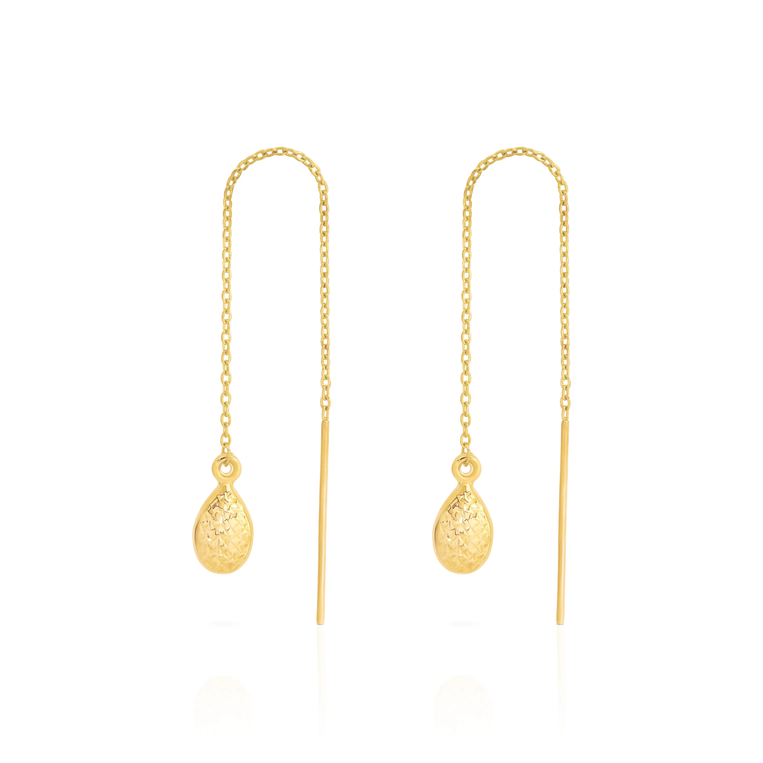 9ct Yellow Gold Diamond Cut Tear Drop Thread Earrings GEAR086