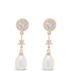 Absolute Rose Gold & Pearl Long Drop Earrings