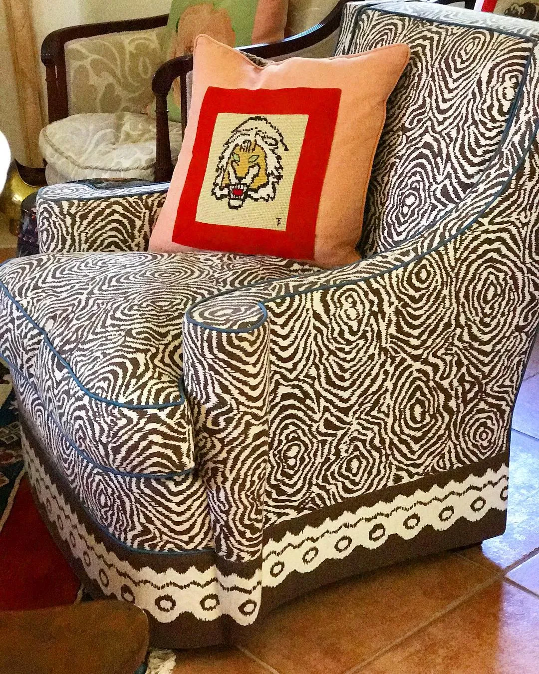 Alan Campbell Fabric: Meloire Reverse - Custom Inca Gold on Cream Suncloth